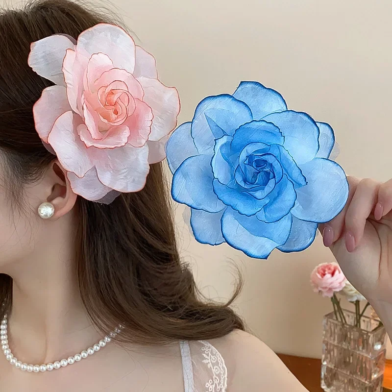 Cloth Rose Flower Hairpins for Women Lovely Fabric Duckbill Clips French Ponytail Barrettes Romantic Wedding Party Accessories