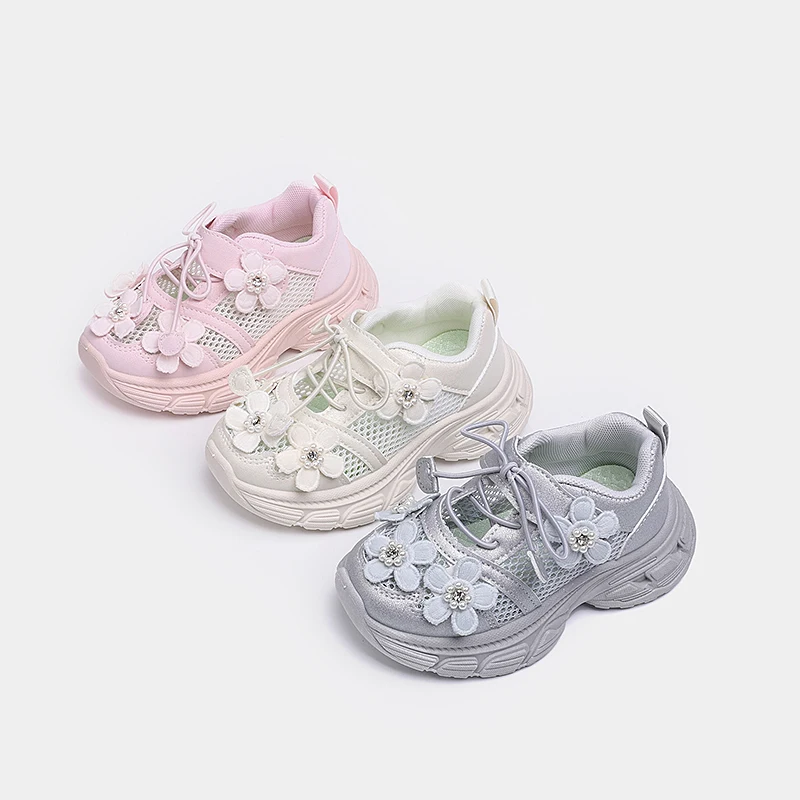 

Mumoresip Toddler Girls Sneakers Mesh Chunky Kids Flower Sports Shoes Breathable Children's School Running Sneakers Non-slip