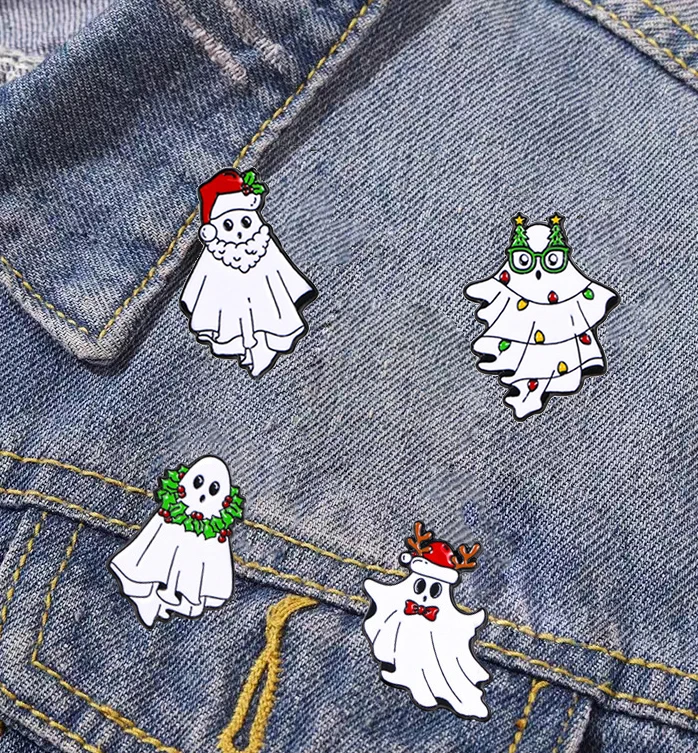 Christmas Badge Brooch Creative Ghost Santa Claus Brooch Funny Christmas Series Gift Badge