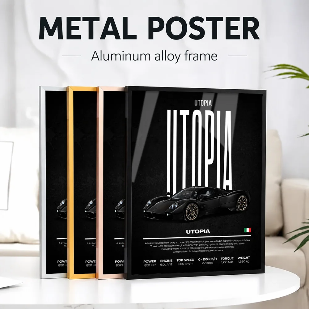 Italy Utopia Car Metal Poster With Aluminum Alloy Frame Customized Photo Dynamic Graphic Style Wall Art For Studio Driver Gift