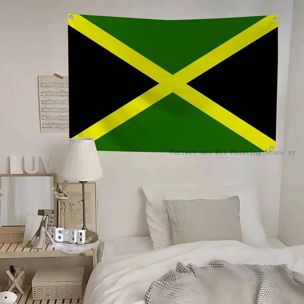 Jamaica Flag Banners Four Hole Flag Polyester Outdoor Decor Room Aesthetic