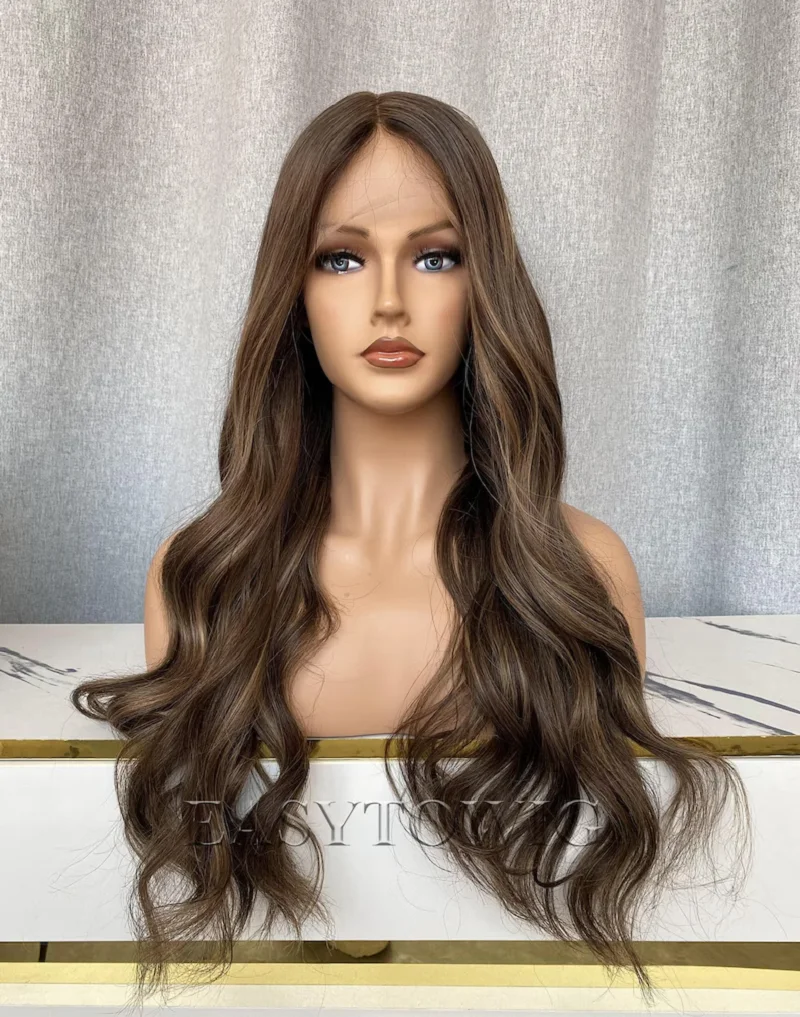 Highlight Blonde Long Glueless 28'' Body Wave 5x5 Silk Base Jewish Human Hair Wig Baby Hair HD Lace European Hair Preplucked