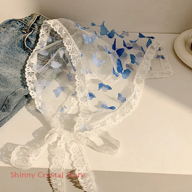 

Summer Woven Floral Lace Hair Scarf Wraps Women Retro Triangle Headscarf Hat Travel Photo Headband