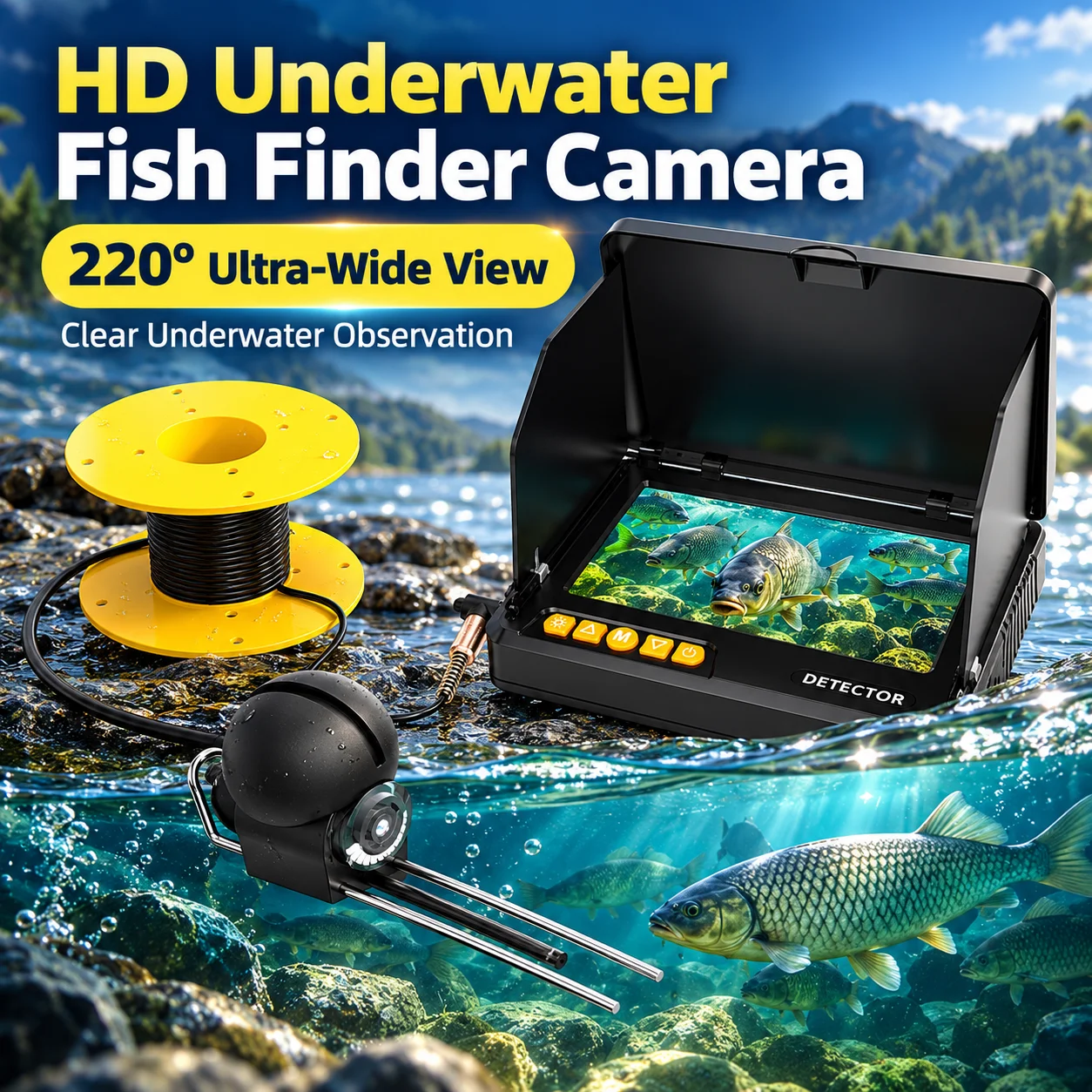 4.3 Inch Monitor Fish Finder Underwater Fishing Camera 1080P Waterproof Ice Fishing Camera for Lake Boat Kayak