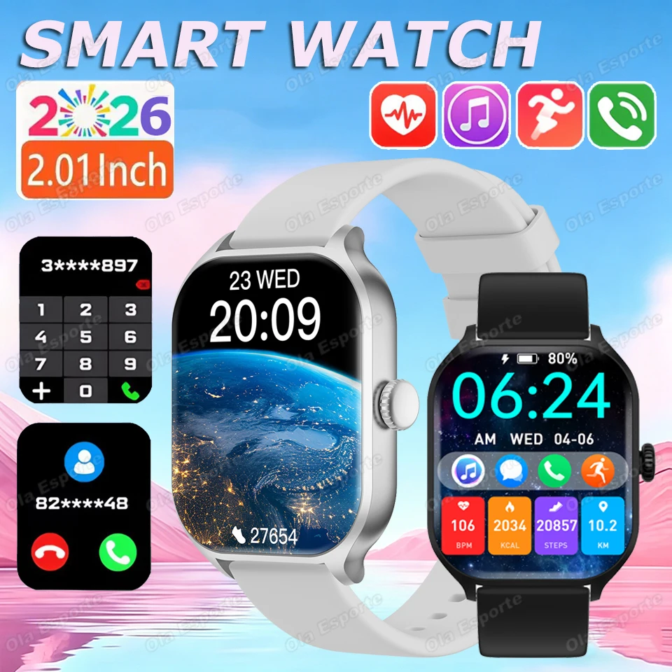 Neue Outdoor-Sport-Smartwatch 2026 Gesundheitsmonitor Herzfrequenz Blutdruck Bluetooth-Anruf Wasserdicht Herren Damen Smartwatch HW12
