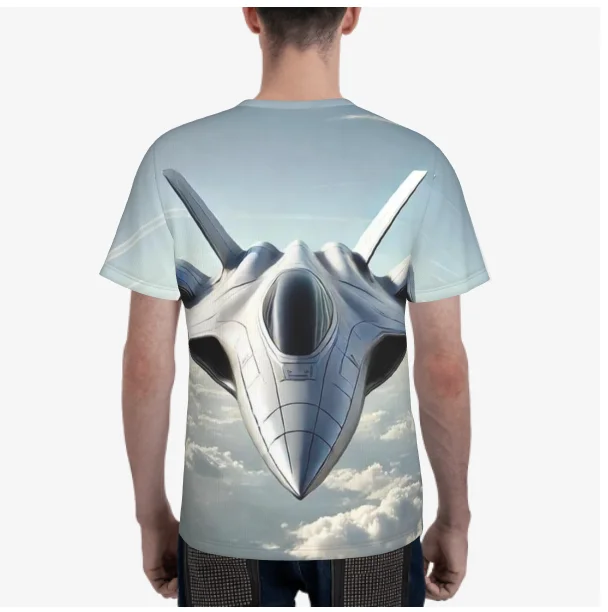 

Men's 3D printed casual and fashionable short-sleeved round-neck T-shirt, sporty and lightweight fighter jet