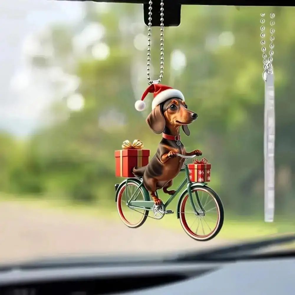 Lover Gift Puppy Riding Bicycle Christmas Tree Ornaments Double-printed Acrylic Hanging Decorations for Home Family Friends