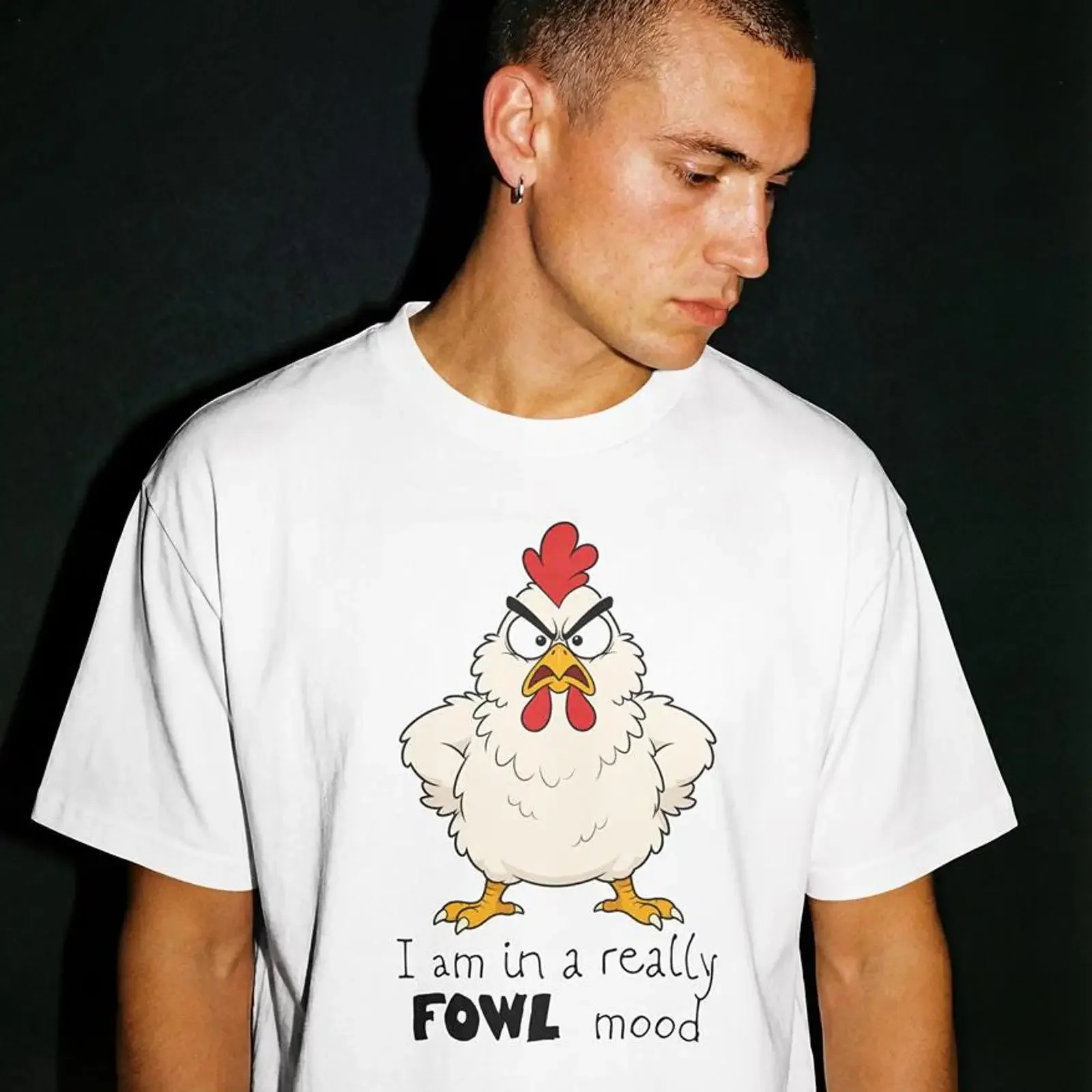Fowl Mood Chicken T Shirt Funny Angry Hen vintage Washed Slightly Stylish Casual streetwear Stretched Top For Everyday Wear