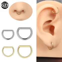 1pcs Implant Grade Titanium D Shape Septum Piercing 14G 16G Hinged Segment Nose Rings Tragus Helix Piercings Body Jewelry