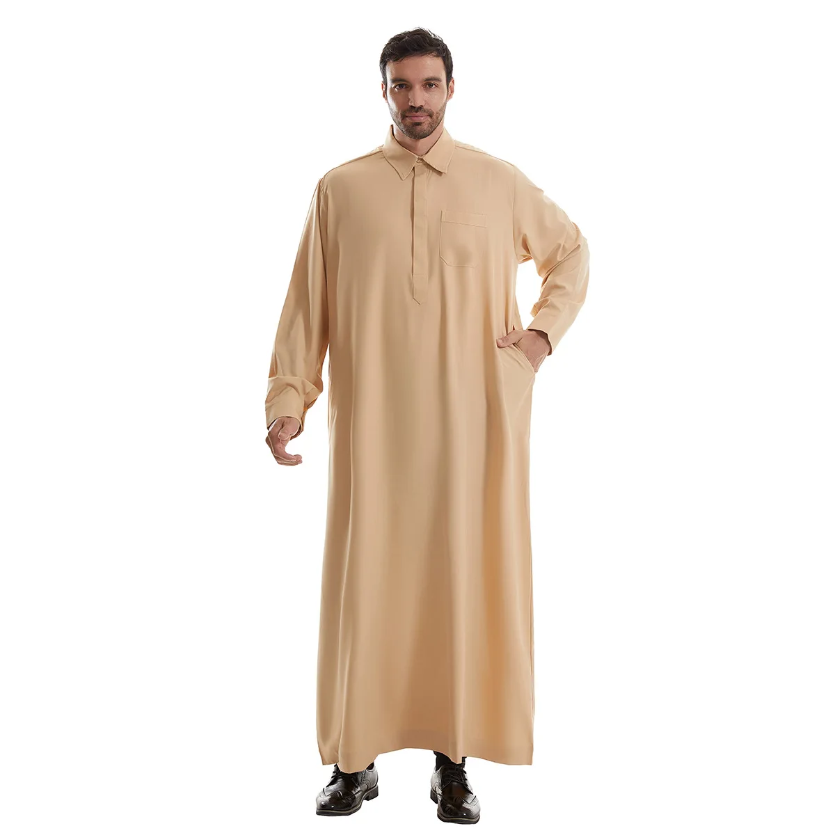 Men Clothes Muslim Middle East Arab Islam Clothing Long Sleeve Pocket Robe Jubba Thobe Ramadan Eid Djellaba Dishdasha Saudi New