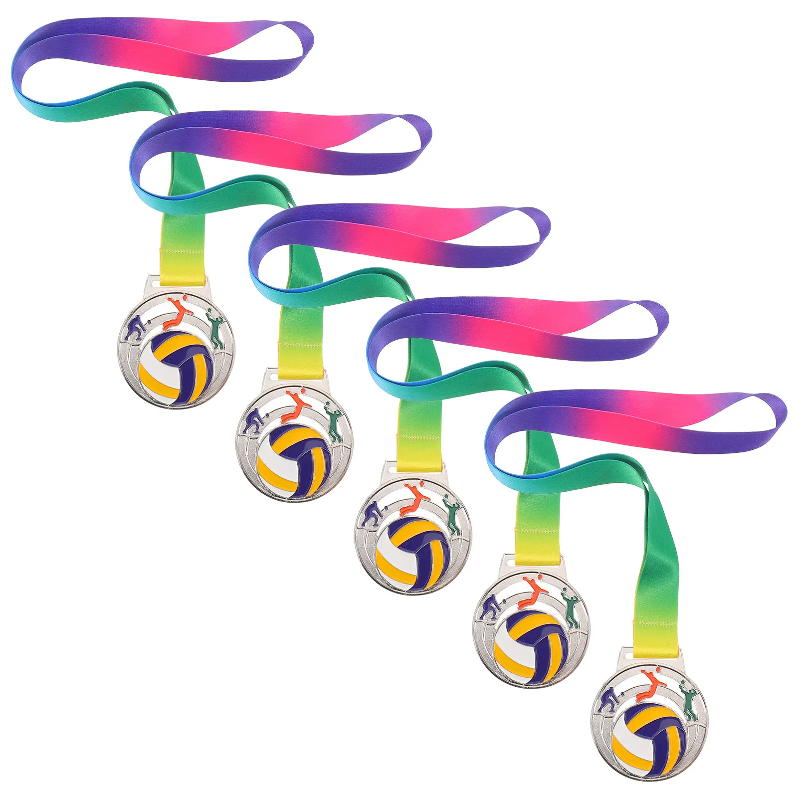 Volleyball Award Medals 5 Pack Gold Tone Zinc Alloy Hollow Medals with Neck Ribbons for Team Competitions