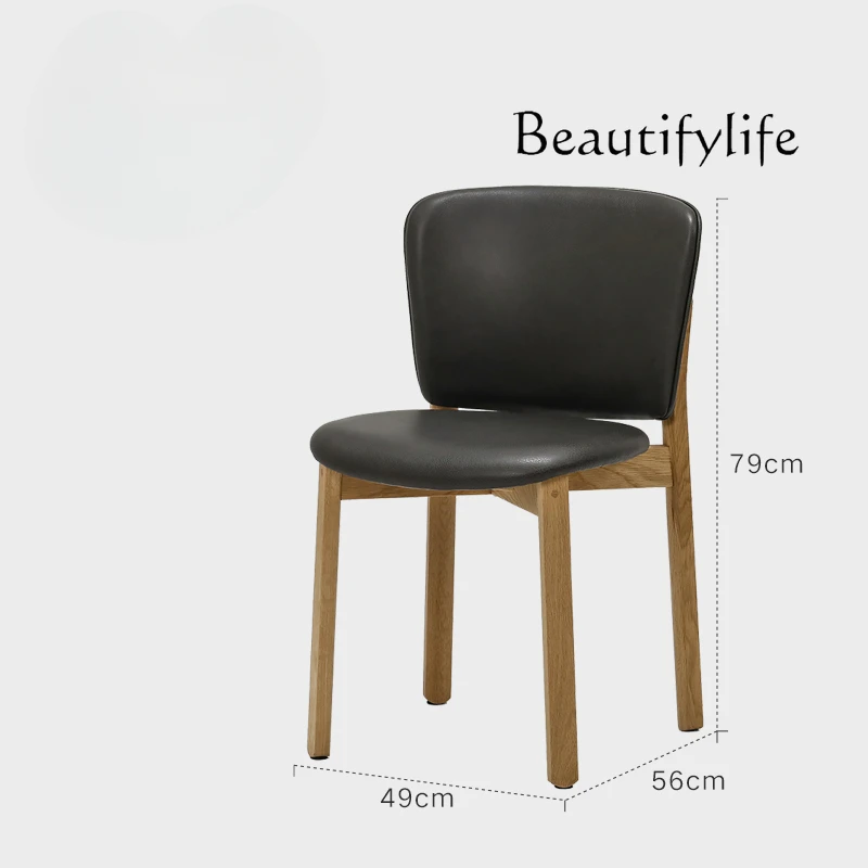 

Light luxury Nordic designer medieval retro style leather soft bag solid wood dining chair high sense