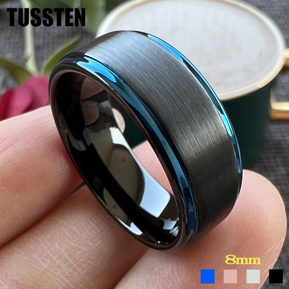 

Dropshipping TUSSTEN 8MM 2 Colors Wedding Band Men Women Tungsten Carbide Ring Stepped Brushed Finish Comfort Fit