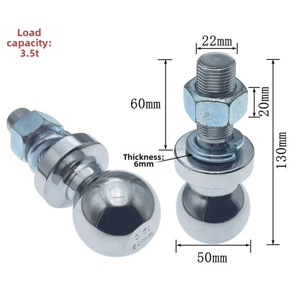 50mm Tow Ball For Caravan RV Trailer Hitch 3.5 Ton Load Chrome Plated Steel Coupler M22 Threaded Shank Towing Accessory