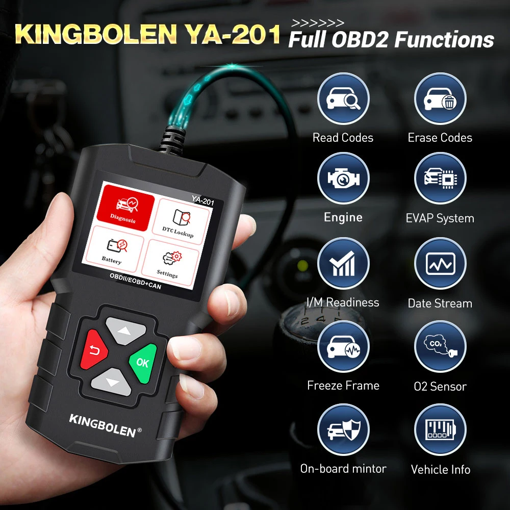 KINGBOLEN YA201 Car Code Reader OBDII/EOBD Auto Diagnostic Tool Data stream save playback OBD2 Scanner Clear code PK CR3001