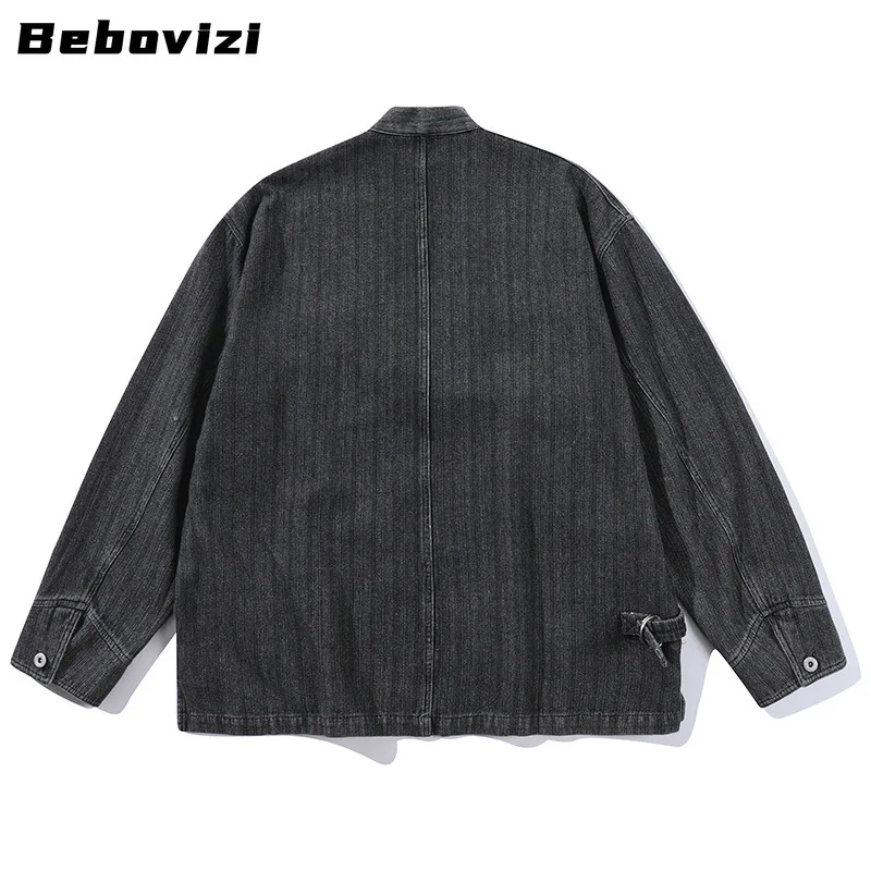 Fashion Denim Jacket Japanese Cardigan Cotton Kimono Vintage Traditional Haori Asian Jackets Clothing 2024