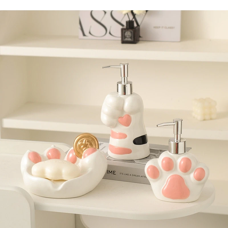 Cute Claw Soap Dispenser Hotel Ceramic Hand Wash Bottle Toothbrush Holder Plate Home Bathroom Accessories Supplies