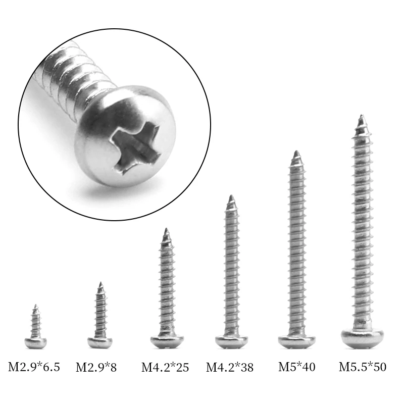 10/50pcs Countersunk Head Screw Set M2.9 M3.5 M4 M4.8 M5 M5.5 Stainless Steel Cross Pan Round Head Self tapping Screw Nail Blot