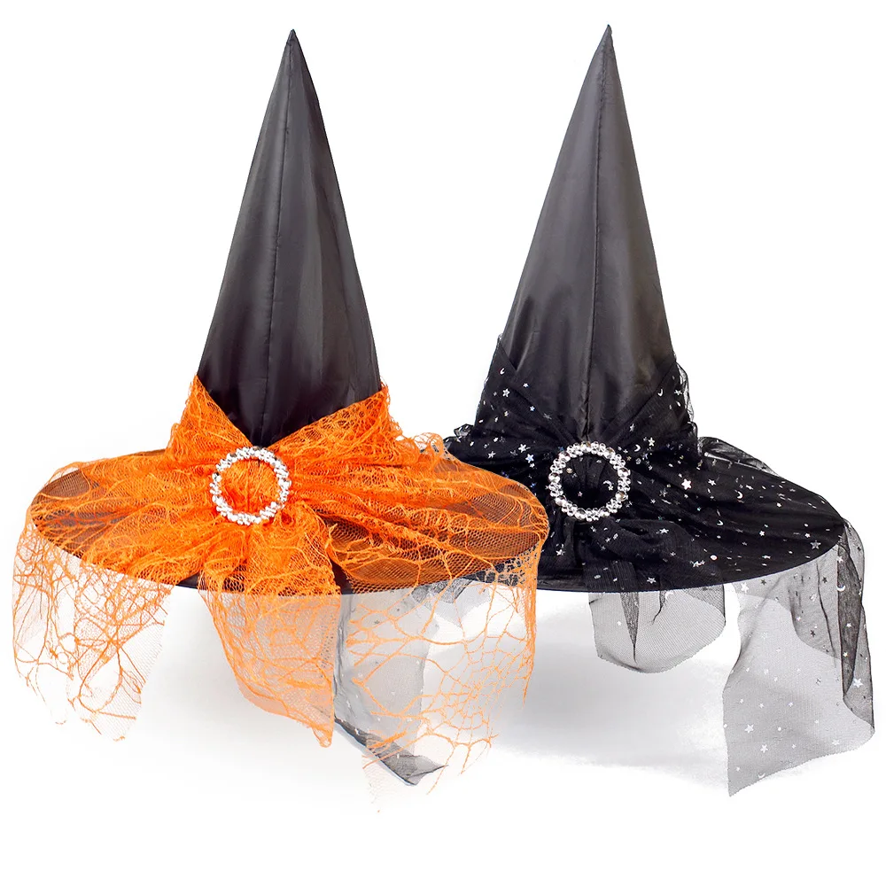 Halloween Hat Witch Decoration Props Adult and Child Cosplay Witch Mesh Headdress Magic Hat