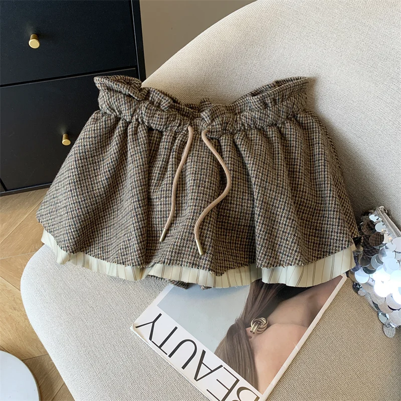 Women's Coffee Y2k A-line Skirt Shorts Patchwork Low Waist Mini Shorts 2000s Harajuku Vintage Micro Short Pants Clothes Summer