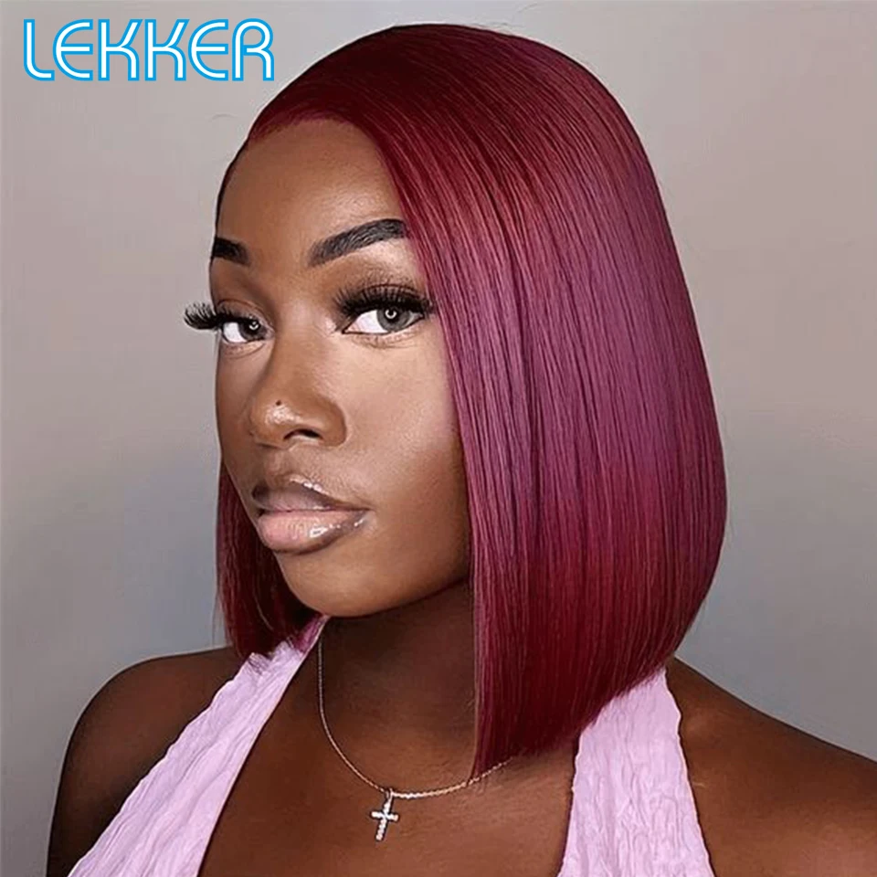 

Lekker 99j Burg Red Short Straight Bob 13x6x1 Lace Front Human Hair Wigs For Women Glueless Brazilian Remy Hair Colored HD Lace