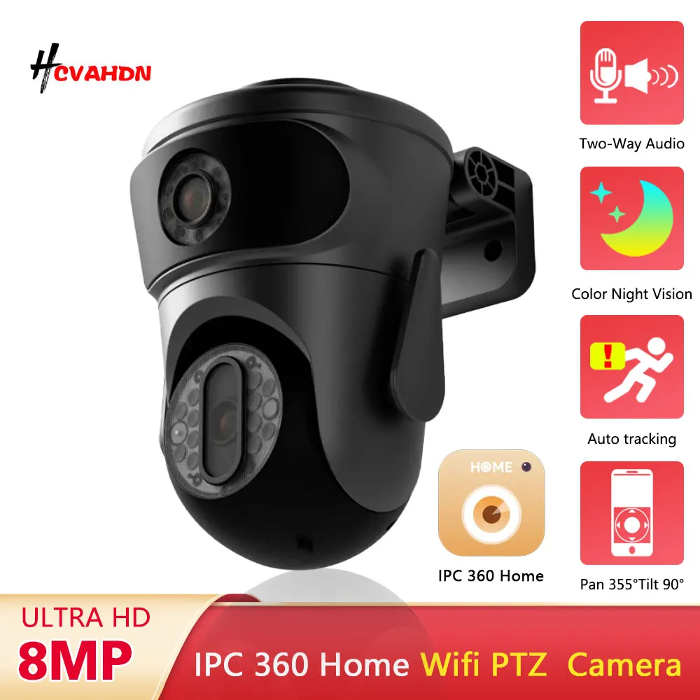 

4K 8MP камера наблюдения Wi-Fi наружная двойная экранная беспроводная IP-камера безопасности 2-стороннее аудио PTZ умный дом Wi-Fi камера видеонаблюдения
