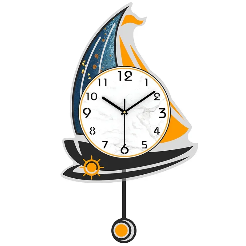 Nordic Sailboat Wall Clock for Living Room, 3D Swing Watch, Home Decoration, Light Luxury Horologe