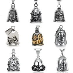 Vintage Motorcyclist Pattern Bell Pendant Necklace Men's Guardian Bicycle Exorcism Accessory Gift