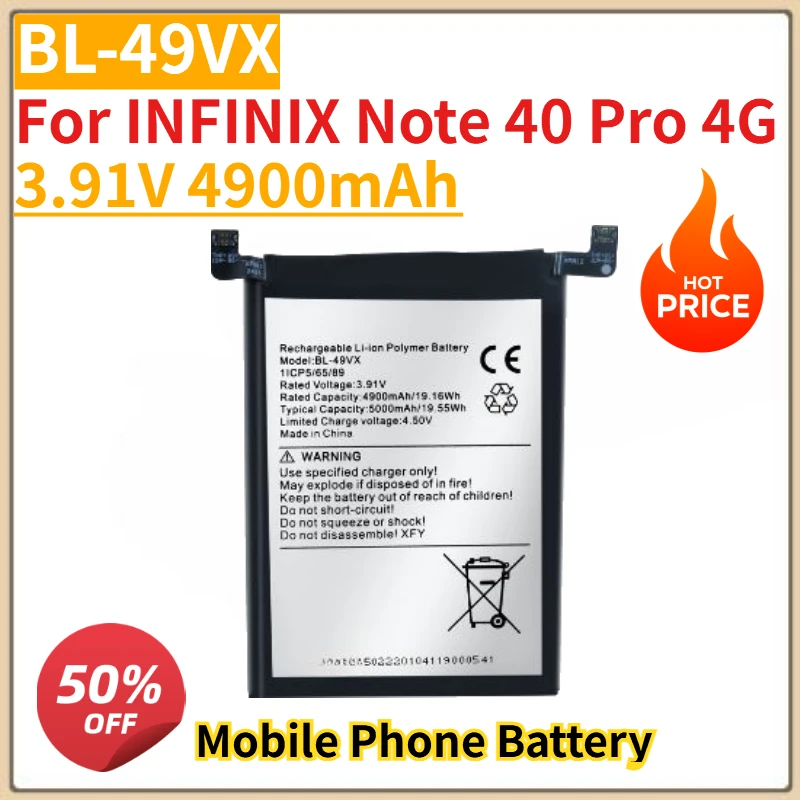 

High Quality New BL-49VX Mobile Phone Battery 3.91V 4900mAh for INFINIX Note 40 Pro 4G