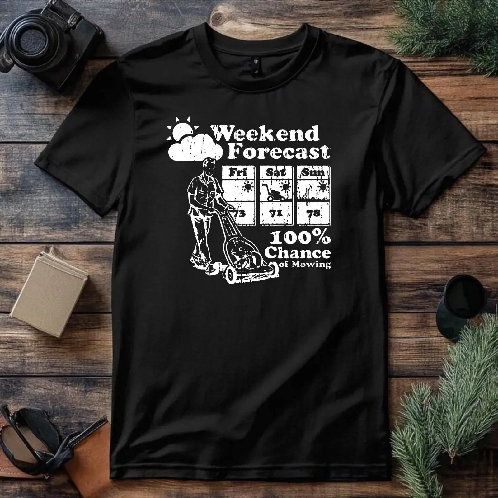 Gardening Lovers T Shirt Weekend Forecast Lawn Mowing Plants Top Men's  vintage Washed fashion Slightly Versatile Casual