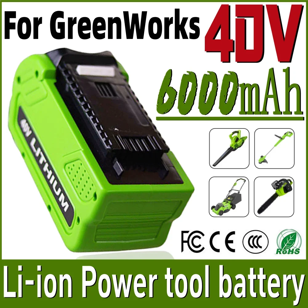 40V For GreenWorks Power Tool 6000mAh/6.0AH Lithium Battery，Compatibility 29462 29472 29282 G-MAX GMAX Lawn Mower