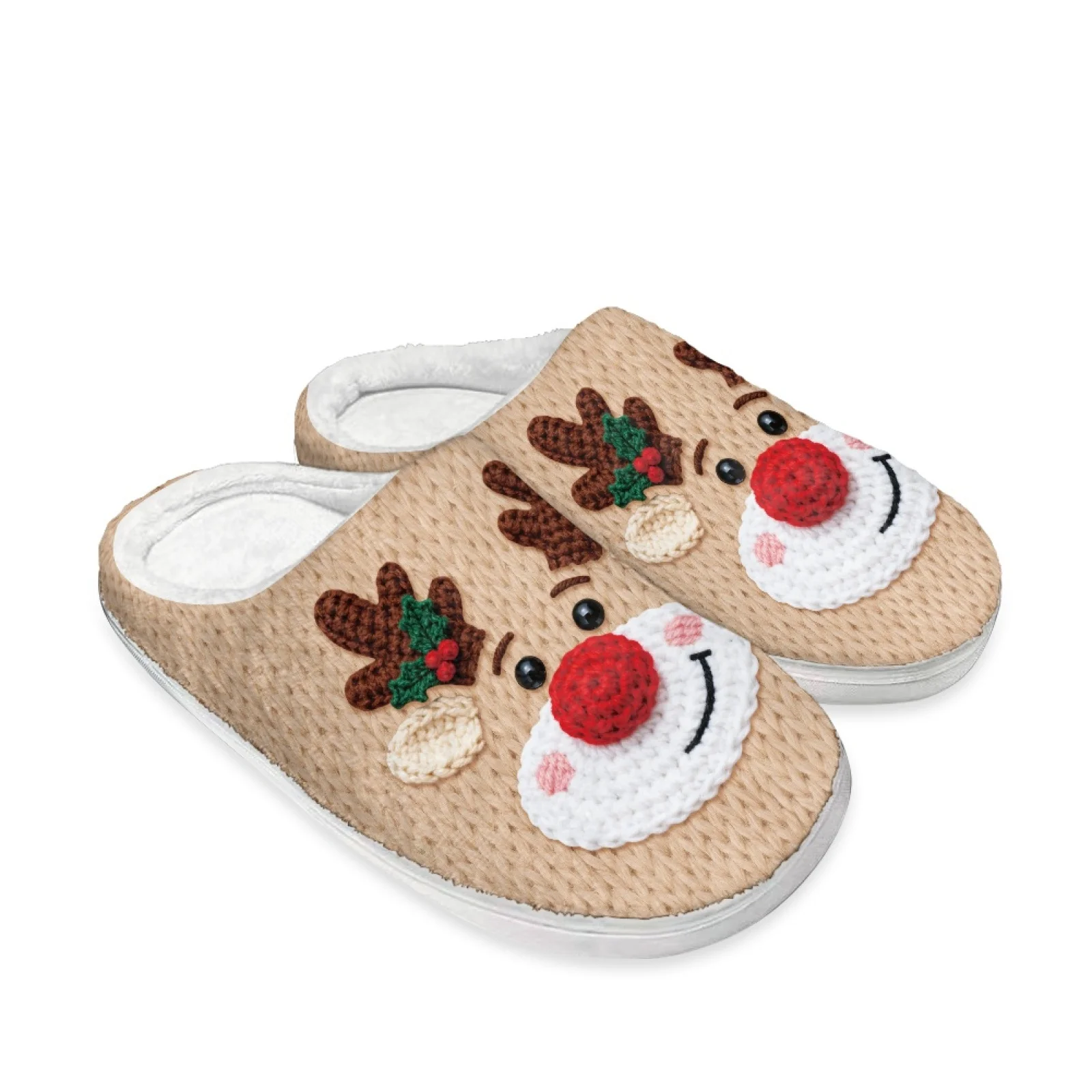 PENSTROLL Christmas Reindeer Cute Fuzzy Slippers Cotton Slippers for Home Extra Warm Thermal Slippers For Winter