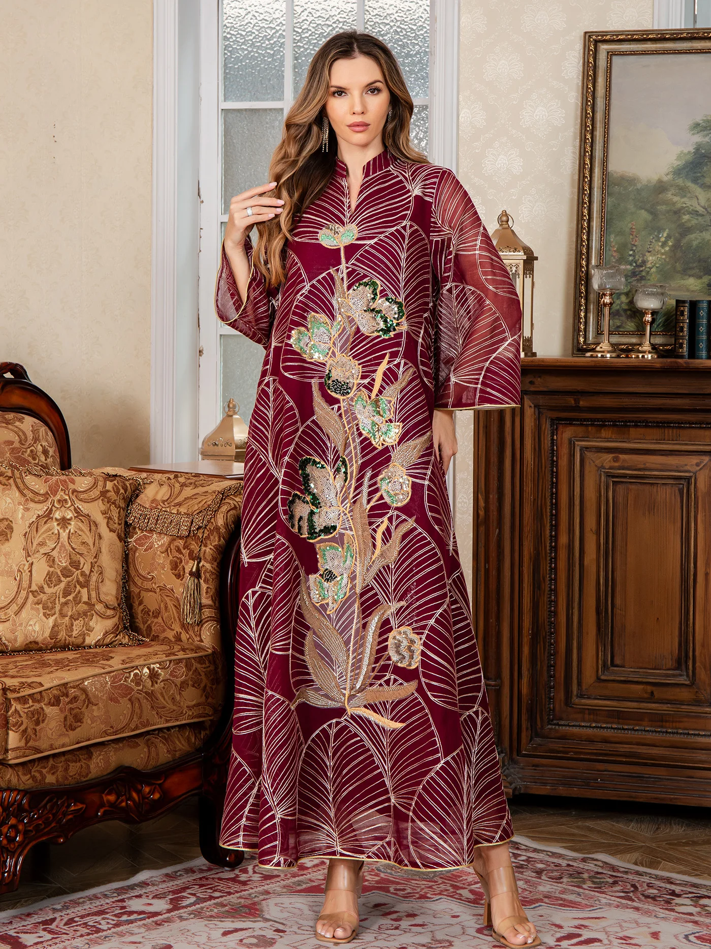 Nowa bliskowschodnia muzułmańska suknia damska, luźny krój, materiał bez rozciągania, elegancka, wysokiej jakości, haftowana koronka, sukienka w stylu Dubajskim, arabska sukienka, abaja.