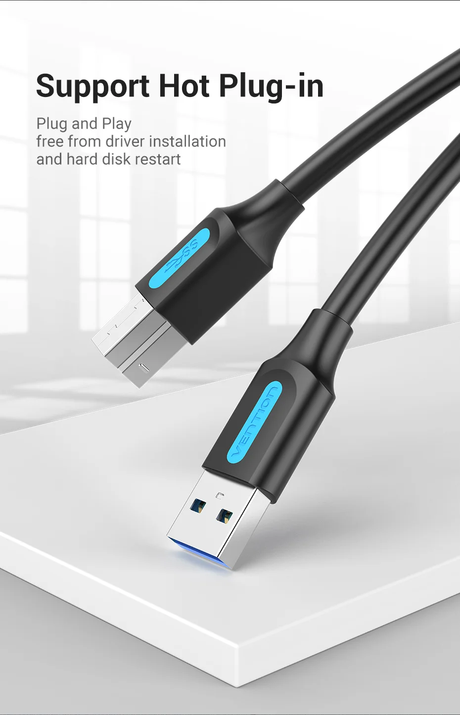 Vention USB-Druckerkabel USB 3.0 Typ A Stecker auf B Stecker Kabel für Canon Epson HP ZJiang Etikettendrucker DAC USB-Drucker 0,5 m-3 m – Detail 6
