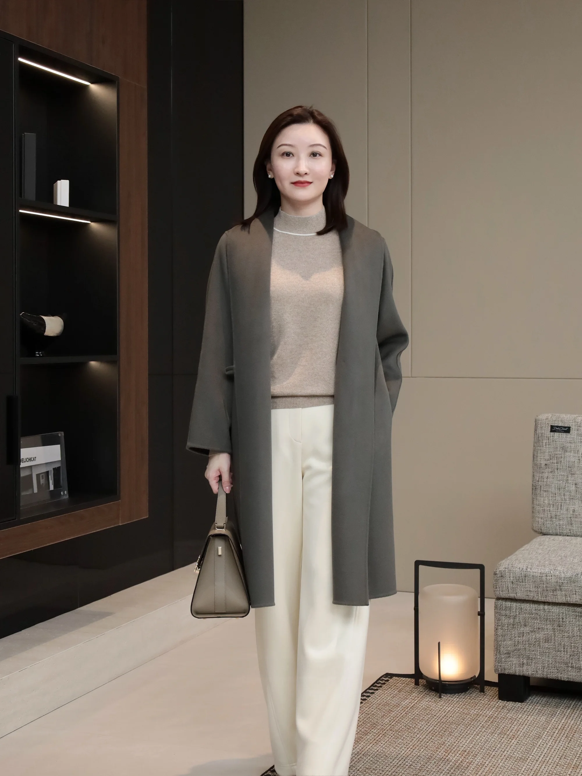 

Ele Loose Fit Camere Knitted Long Pants Warm Comfortable Autumn Winter Women's Casual Trousers Straight Leg Pants