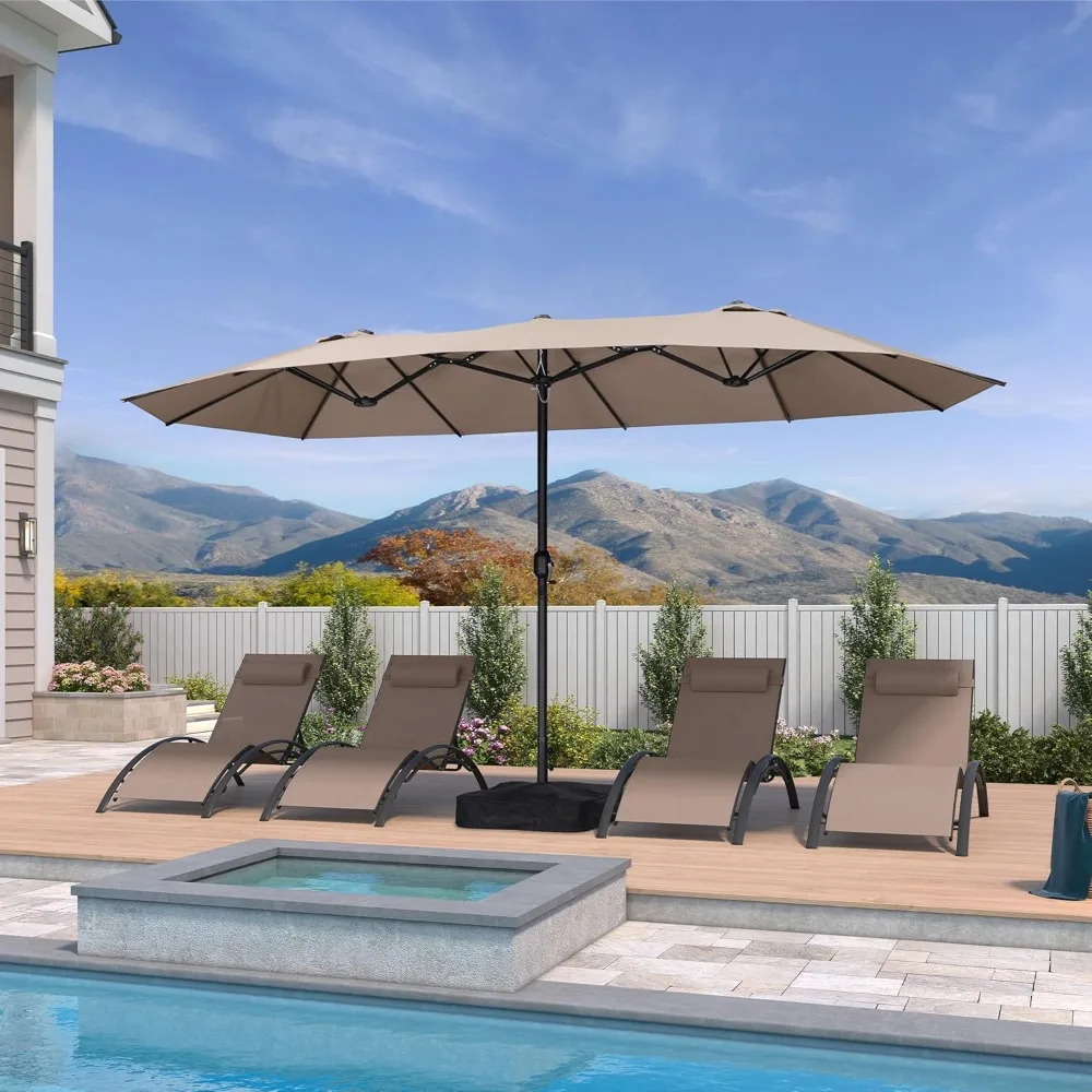 

14ft Patio Market Umbrella with Base Double-Sided Rectangle Outdoor Table Sun Umbrellas with Crank 12 Heavy Duty Sturdy Ribs