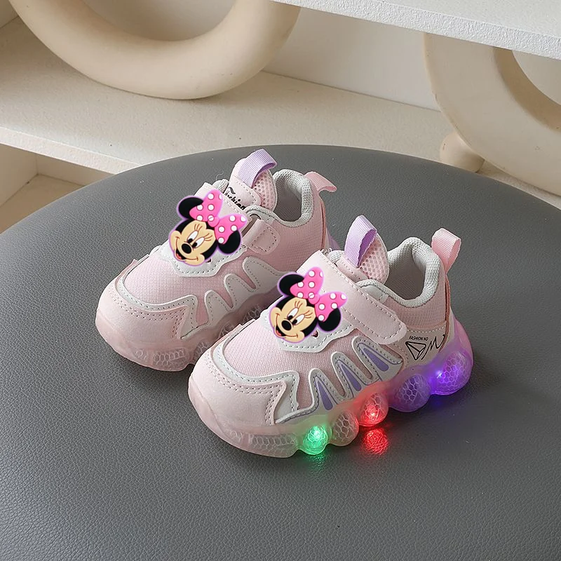 

Весенне-осенне-летние детские кроссовки Disney Lights, детская обувь для малышей, повседневная светодиодная обувь с Микки Маусом для девочек