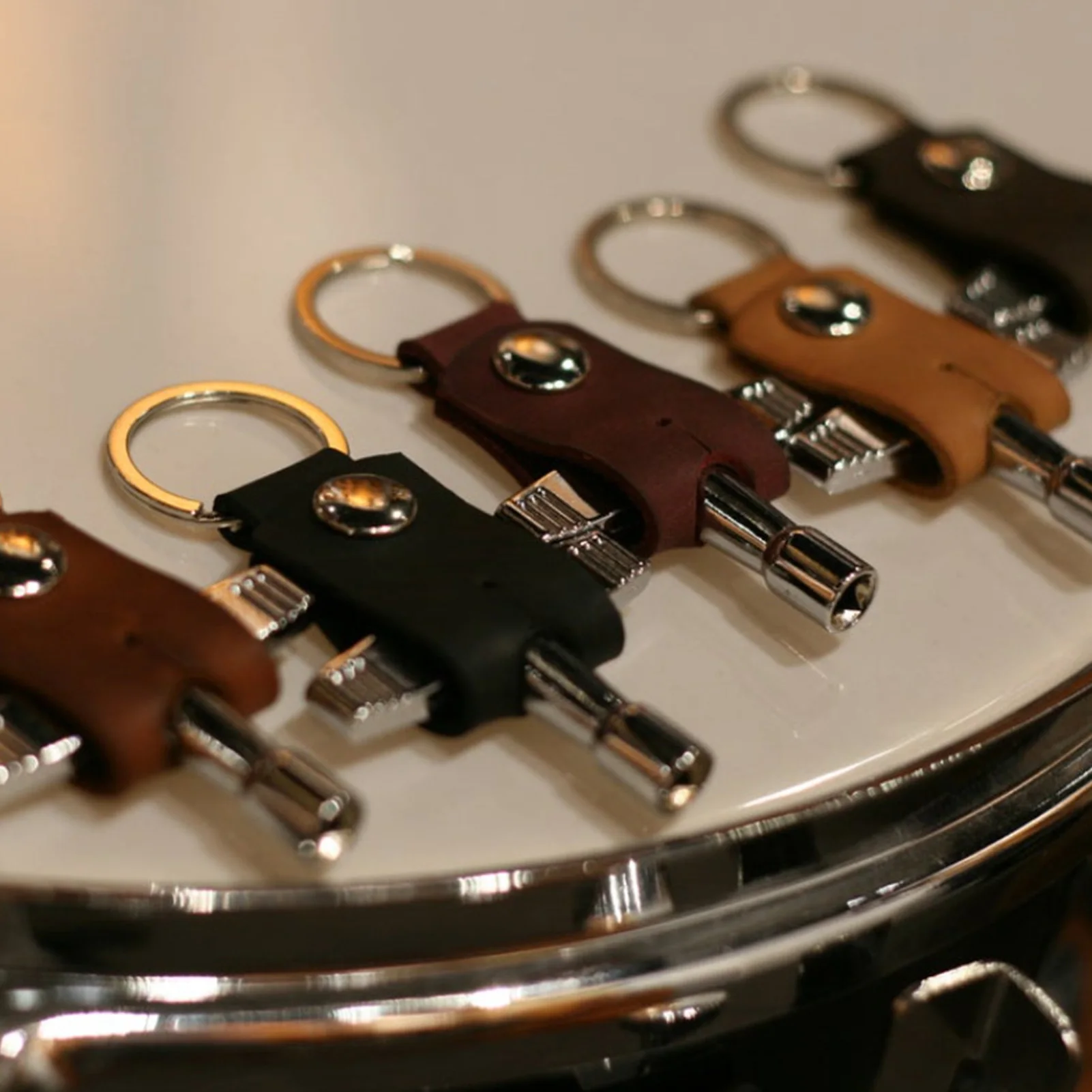 PU Leather Drum Key Holder Drum Keychain Case Gift for Drummer Drumstick Key Ring Drum Key Tool
