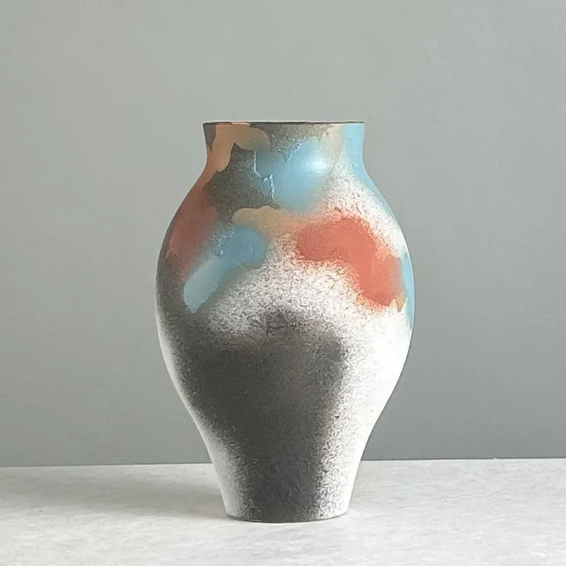 for New Chinese Style Coarse Pottery Art Flower Vase Ceramic Ornament for Living Room Office Model Room B and B Wabi Sabi