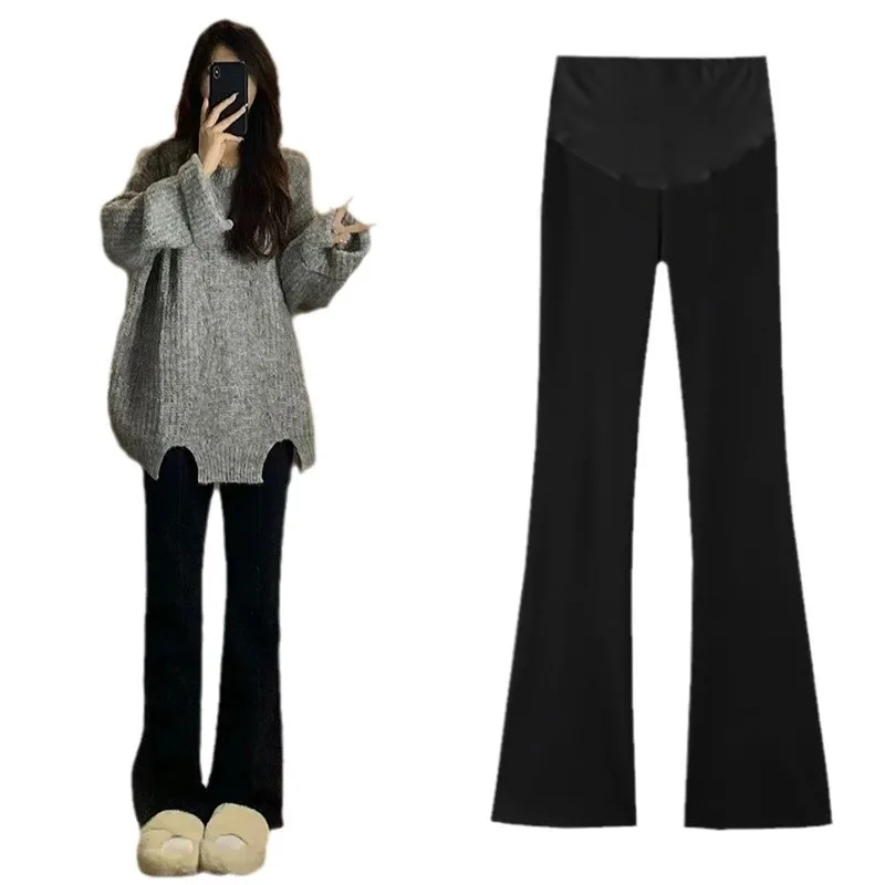 Black Women's Maternity Flared Pants Fashion Solid High Waist Belly Support Fitness Trousers For Pregnant Women All Match - view 5