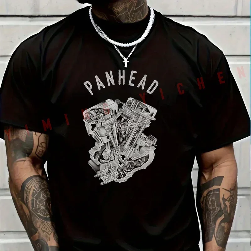 

2026 Motorbike Men TShirt Casual Vintage PanHead V-Twin Engine Cutaway Motorcycle T-shirt Short Sleeve Summer Top Tees