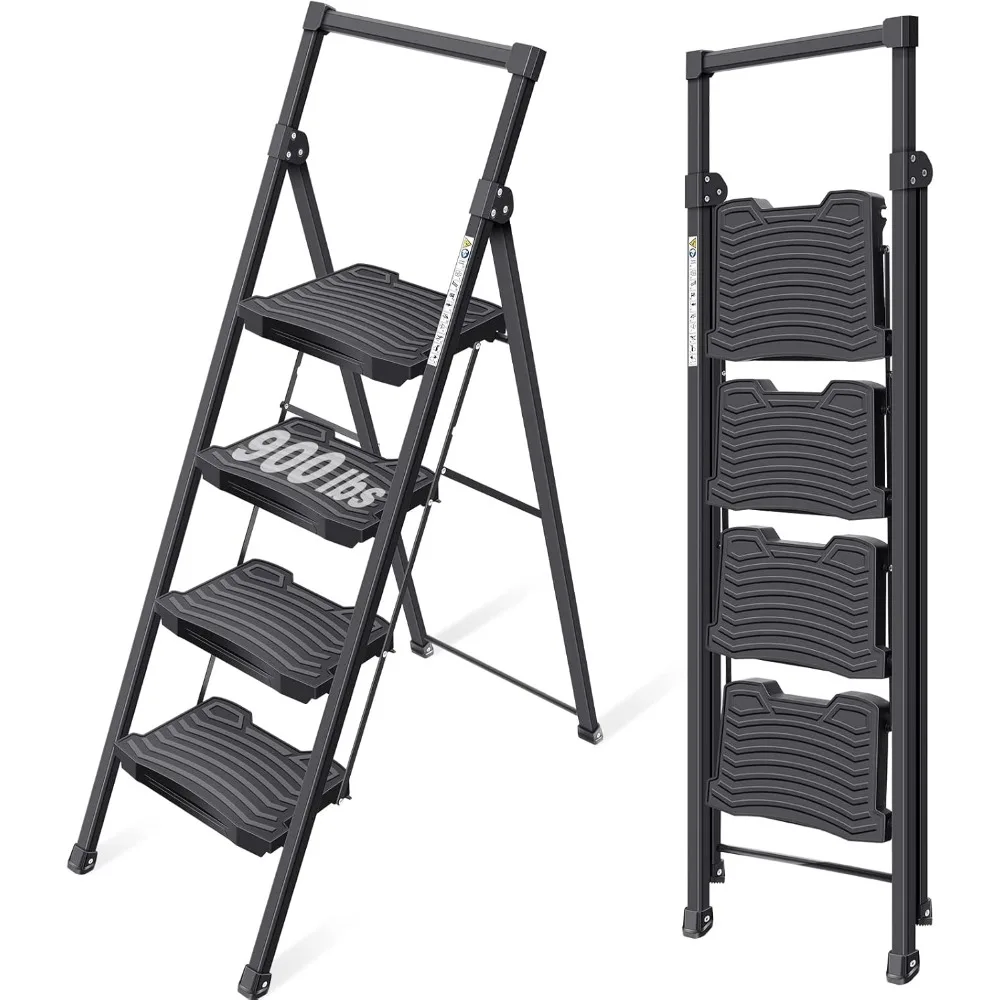 

Step Ladder 4 Step Folding,4 Step Ladder with Anti-Slip Wide Pedal and Handrails,Lightwight Household Ladder