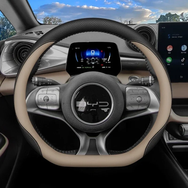 2026 For BYD Leather Car Steering Wheel Cover Ultra Thin 15 Inch Fit Atto 3 Seal Han Tang Dolphin Seal U Atto 2 Accessories