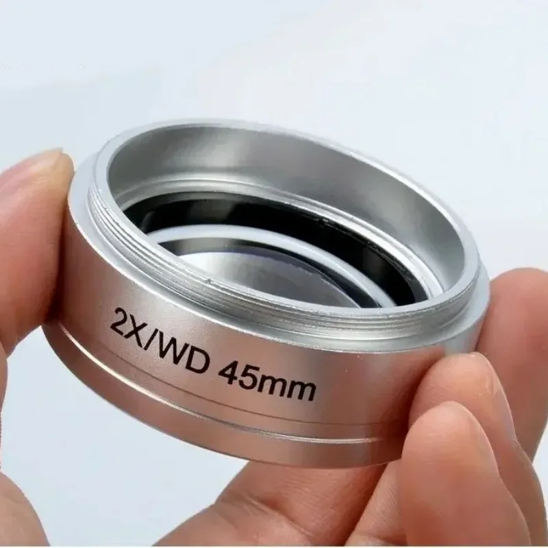 Optical Glass Wide Angle 2x Microscope Auxiliary Objective Lens Working Distance 45mm Coated Antireflection Film