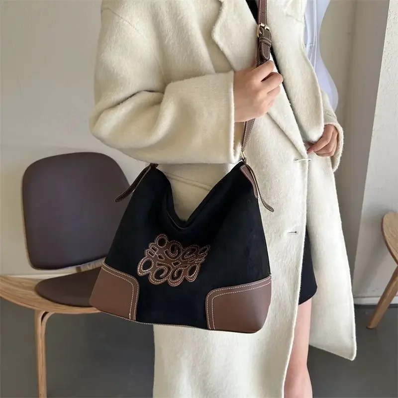 Simple Fallow Large Capacity Tote Bag Autumn New Style Vintage Western Style Shoulder Bag Simple Crossbody Bag