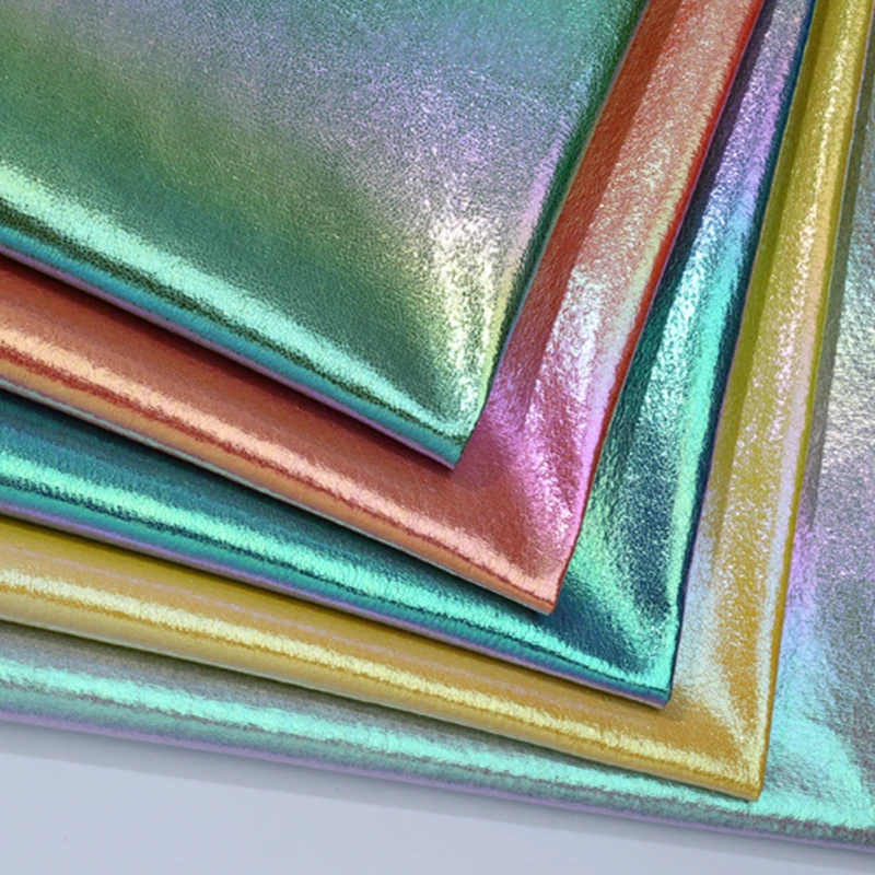 Lazer degrade gökkuşağı fil PU deri kumaş yansıtıcı giyim sahne yumuşak çanta durumda şapka sentetik kumaşlar bez metre başına