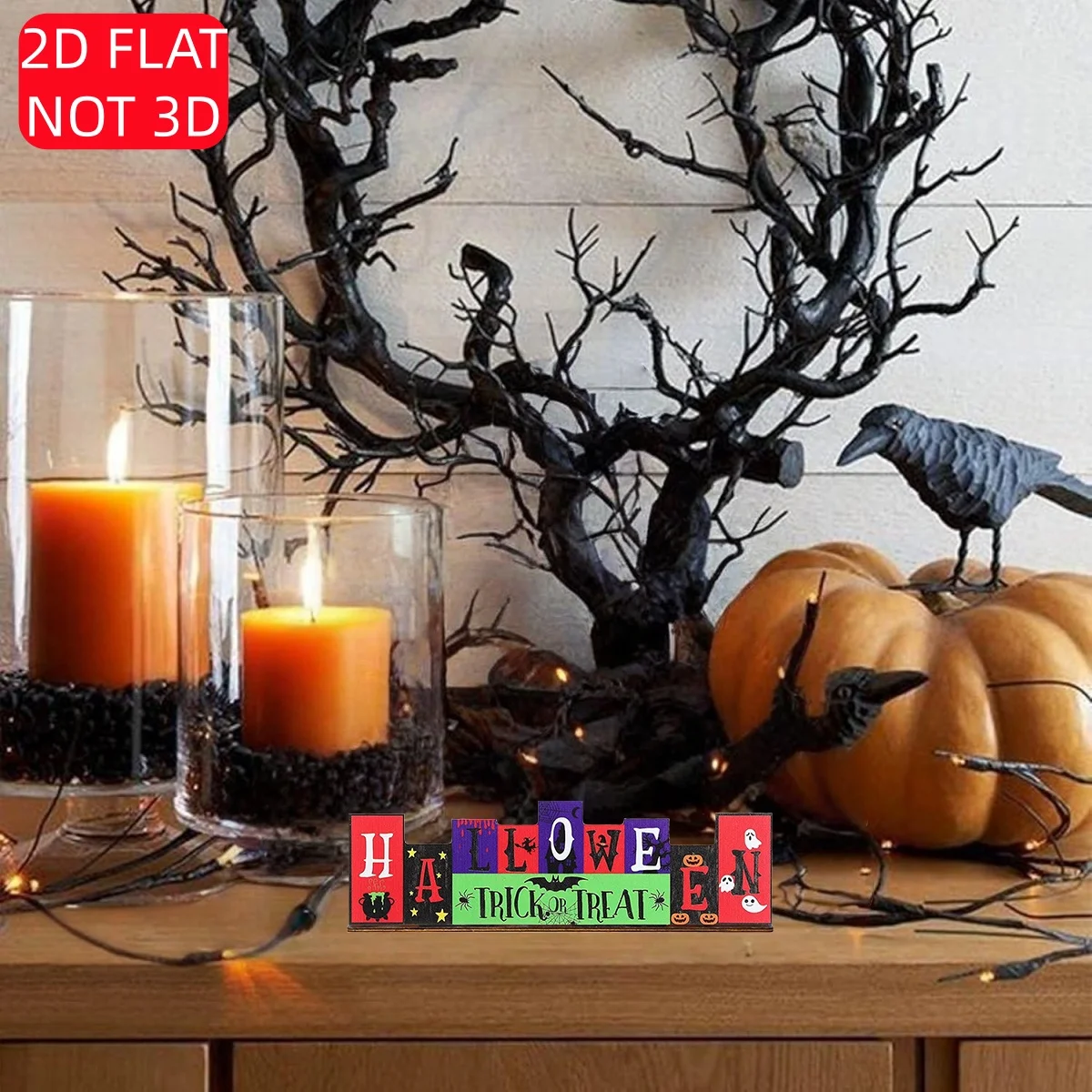 2D Flat Halloween Wooden Sign - 