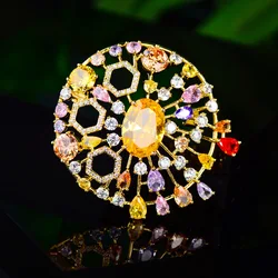 Fashion Multicolored Cubic Zirconia Star Brooch Pins Elegant Shiny Design Round Brooches for Women Clothing Pin Suit Accessories