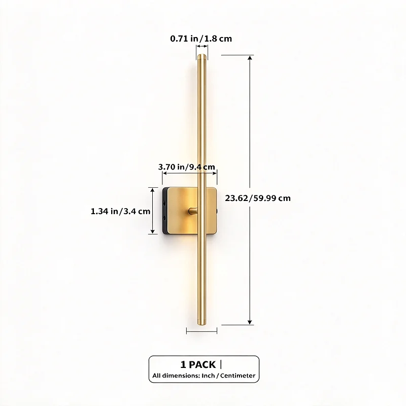2 Pack Rechargeable Wall Sconce Wireless LED Wall Light 360° Rotating Body with Motion Sensor And Remote Control 5200mAh Battery Operated Wall Lamp Modern Golden Linear Wall Sconces for Bedroom Living Room Hallway Stairway Closet Home Decor