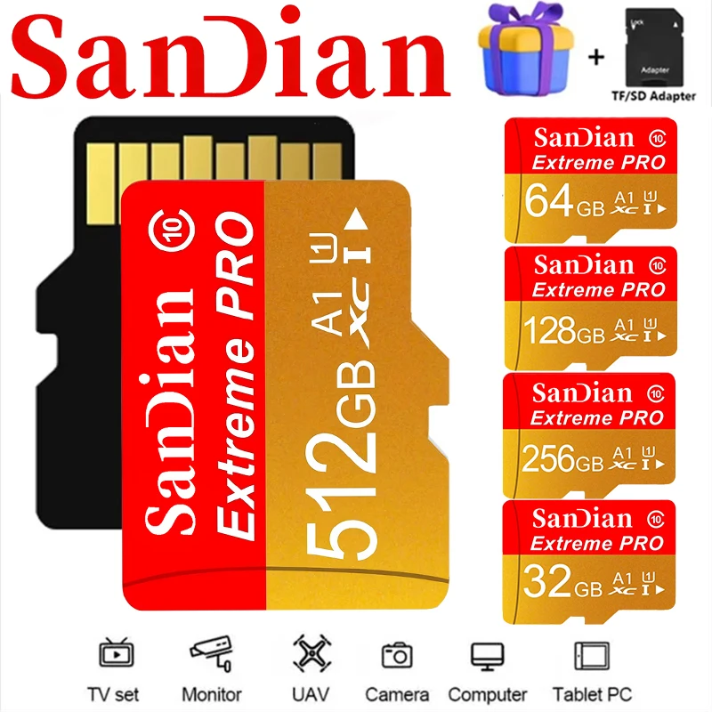 512GB 128GB 64GB Fast Memory Card Micro TF SD Card Wear Leveling SD Cards TF Cards Low Latency for Handheld Game/Security Camera